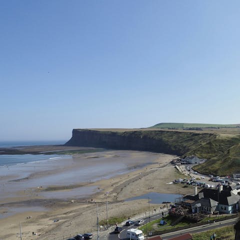 Take a brisk morning walk on Saltburn Beach, a ten-minute walk away