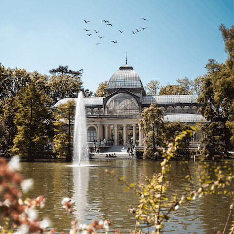 Chill out in El Retiro Park, less than a twenty-five-minute walk away