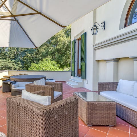 Chill out on the terracotta terrace or luxuriate in the hot tub with a glass of prosecco