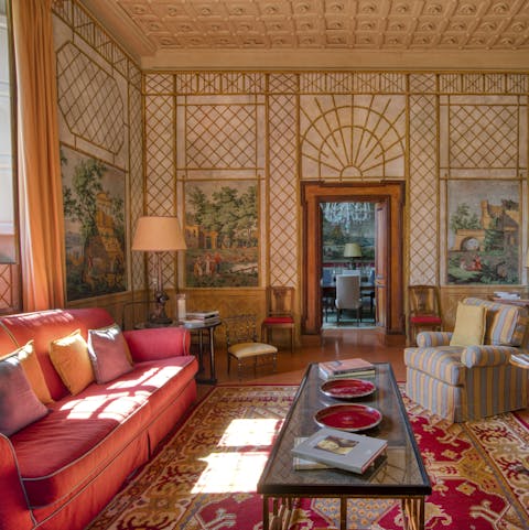 Put your feet up in the grand living room at the end of a busy day