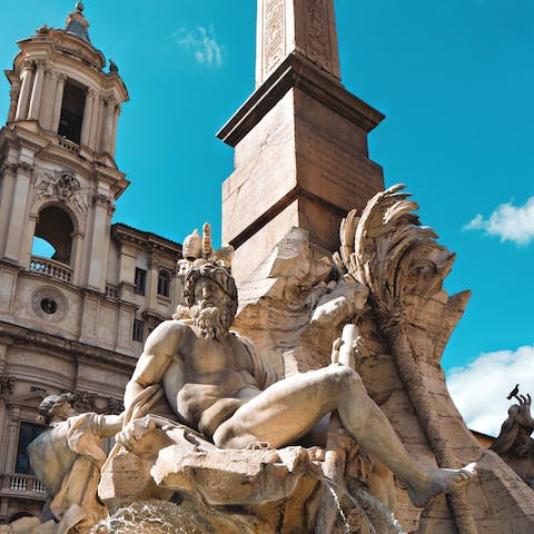 Marvel at the baroque masterpieces of Bernini and Borromini in the elegant Piazza Navona – just a five-minute walk