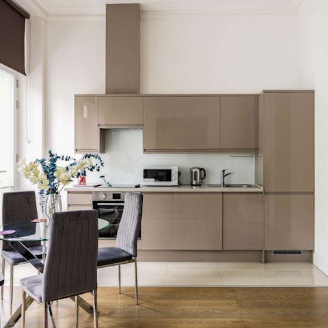 Prepare snacks or meals in the convenient kitchen