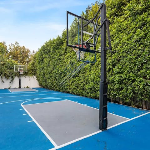Shoot some hoops on the private basketball court