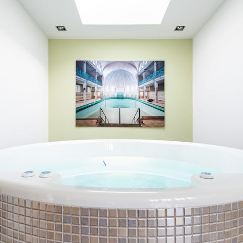 Warm up in the hot tub during the winter months