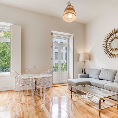 Relax in the living room with a glass of Portuguese wine