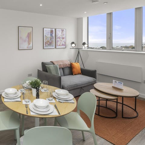 Stretch out in the light-filled lounge after cooking up a feast
