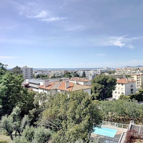 Enjoy far-reaching views of Antibes as you dine alfresco