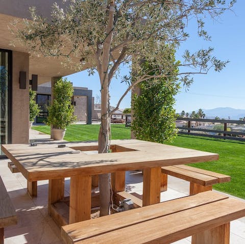 Come together with a cup of coffee in this beautifully organic seating area