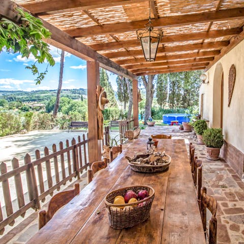 Gather everyone around the big oak outdoor table for sumptuous alfresco feasts