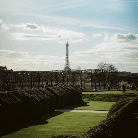 Admire iconic views from Jardin des Tuileries, a short walk away