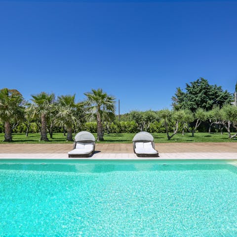 While away sunny hours swimming laps in the private pool