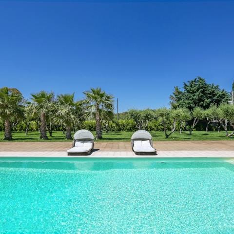 While away sunny hours swimming laps in the private pool