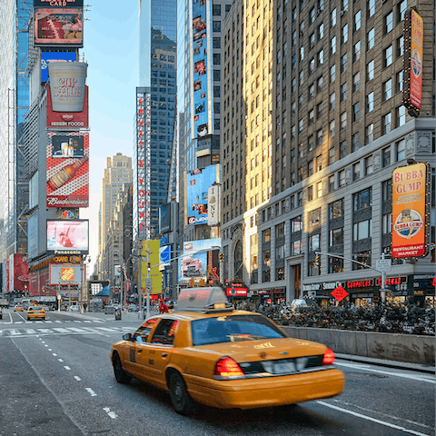 Walk to the bright lights of Broadway and Times Square in less than ten minutes