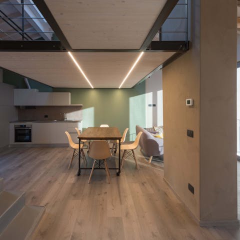 Dine together on fresh pasta in the open-plan living and dining space