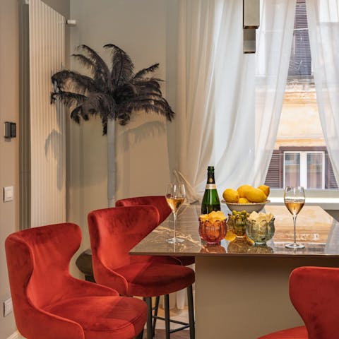 Enjoy a glass of wine at the kitchen bench