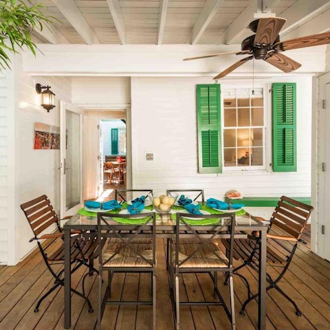 Dine on the decking on balmy evenings