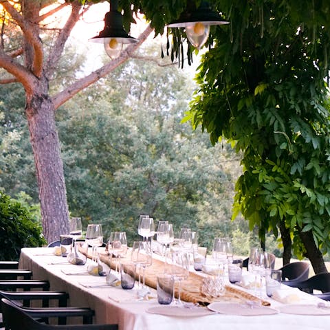 Have dinner in the shade of the hanging vines