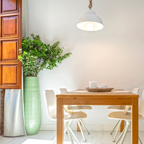 Start your day with breakfast and coffee in the bright dining area