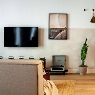 Let the record player spin some relaxing tunes in the lounge