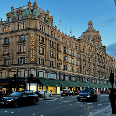 Enjoy a shopping trip at iconic Harrods, an eight-minute walk away