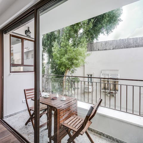 Start mornings with coffee and pastries on the balcony before setting off for a day of exploring