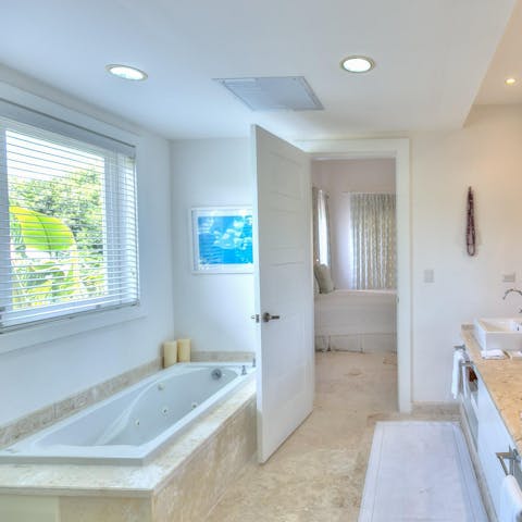 Toast a productive day with a leisurely soak in the bathtub