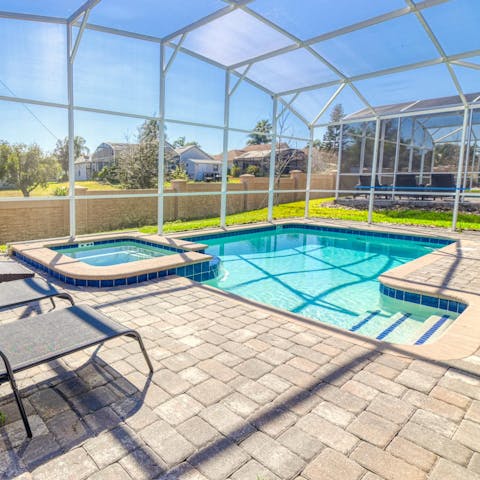 Chill out on the sunloungers, soak in the hot tub or splash around in the pool