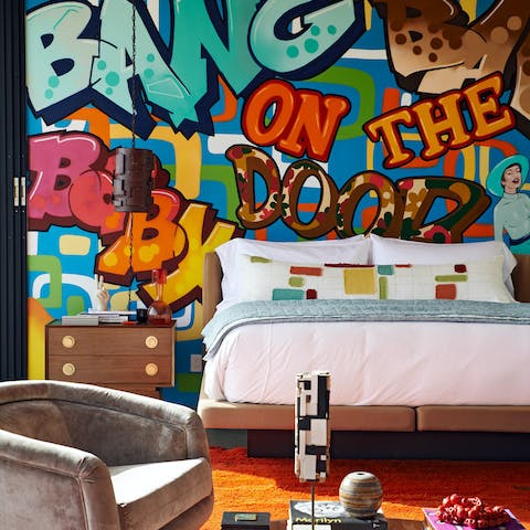 Enjoy the home's edgy interiors