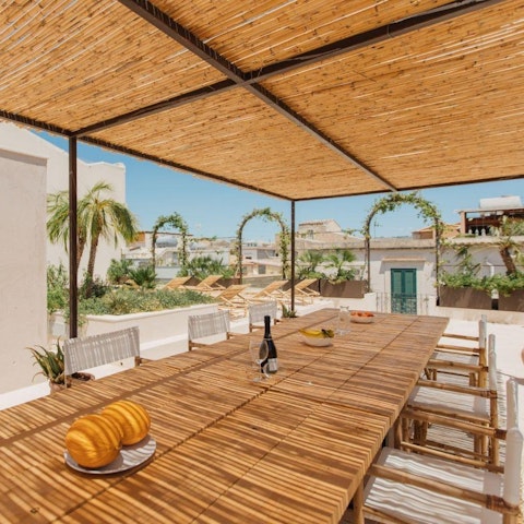 Enjoy group meals on the shaded terrace