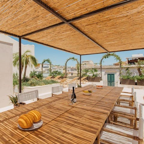 Enjoy group meals on the shaded terrace