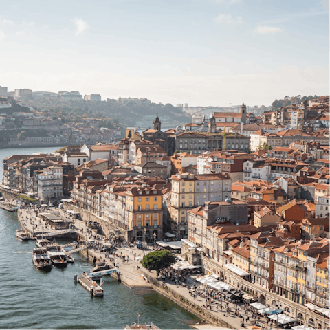 Walk to Porto's lively riverside hub, Cais da Ribeira, in just five minutes