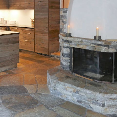 Warm up by the feature fireplace