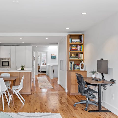 Host meetings from home at the dedicated workstation