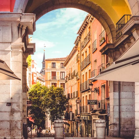 Pop into a cafe or bar at Plaza Mayor, just a seventeen–minute drive away
