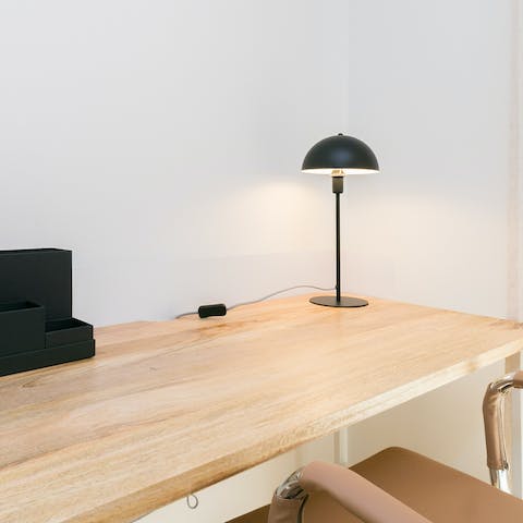Catch up on work emails at the handy desk area