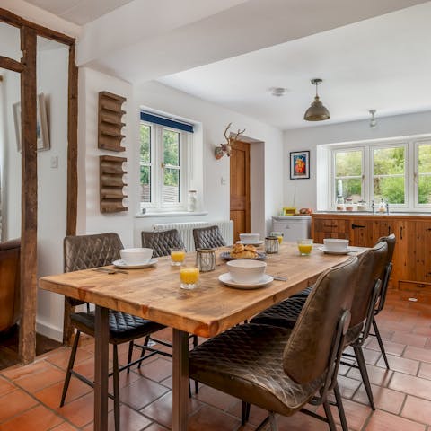 Enjoy a hearty breakfast and plan the day at the dining table