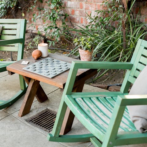 Relax in the rocking chairs on the peaceful patio