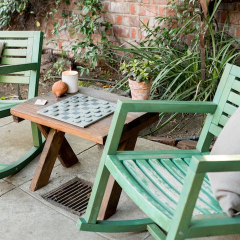 Relax in the rocking chairs on the peaceful patio