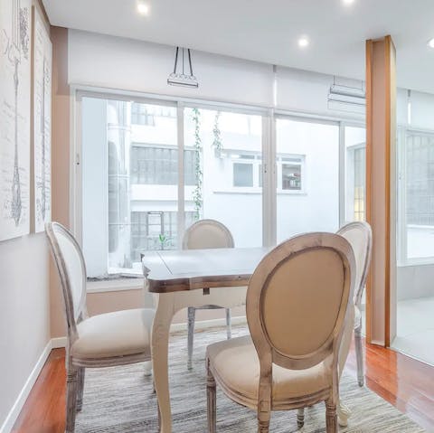 Serve up some Spanish culinary delights at the light-drenched dinign area