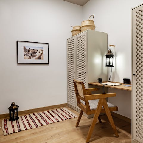 Catch up on work at the dedicated desk space