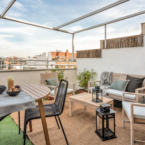 Sit out and share some local wine on the private terrace, with city views