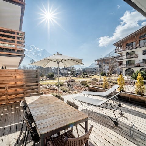 Enjoy a well-earned supper on the dining terrace as you look out to the mountains
