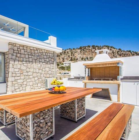 Grill souvlaki skewers on the barbecue and dine on them alfresco
