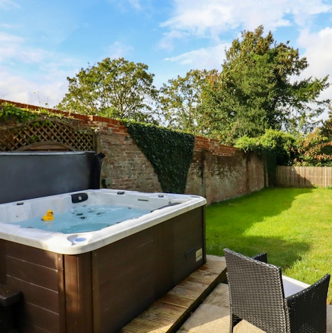 Enjoy total relaxation while soaking in the hot tub