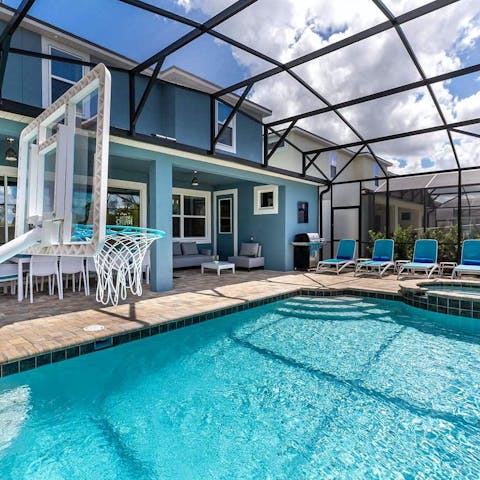 Elevate afternoons by the pool with a game of basketball