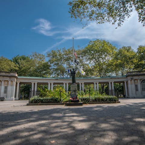 Take a morning stroll through leafy Monsignor McGolrick Park, a three-minute walk away