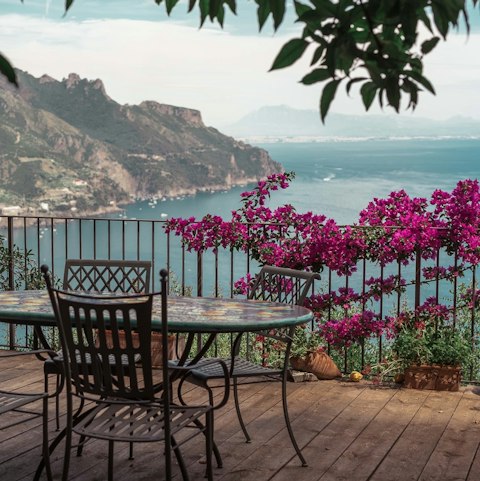 Relax on the terrace with a glass of wine and stunning sea views