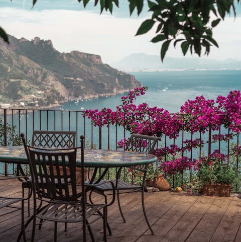 Relax on the terrace with a glass of wine and stunning sea views