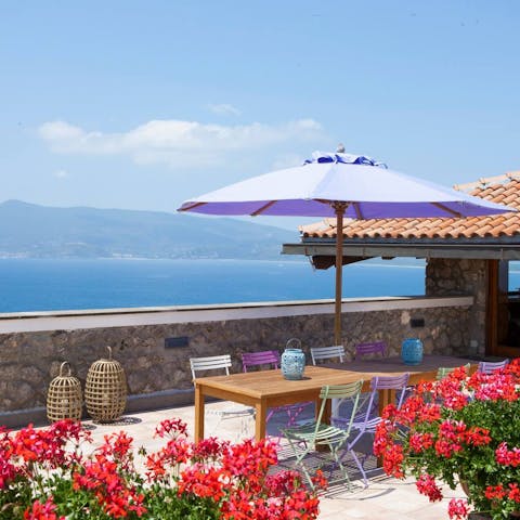 Dine on the terrace and admire stunning sea views