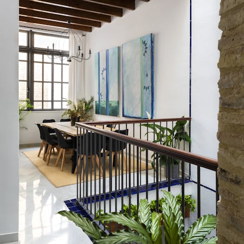 Enjoy Spanish tortillas for breakfast at the wooden dining table